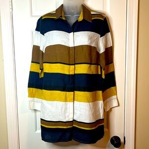 CHICO'S S 100% Linen Stripe Shirt/Tunic Sz 0